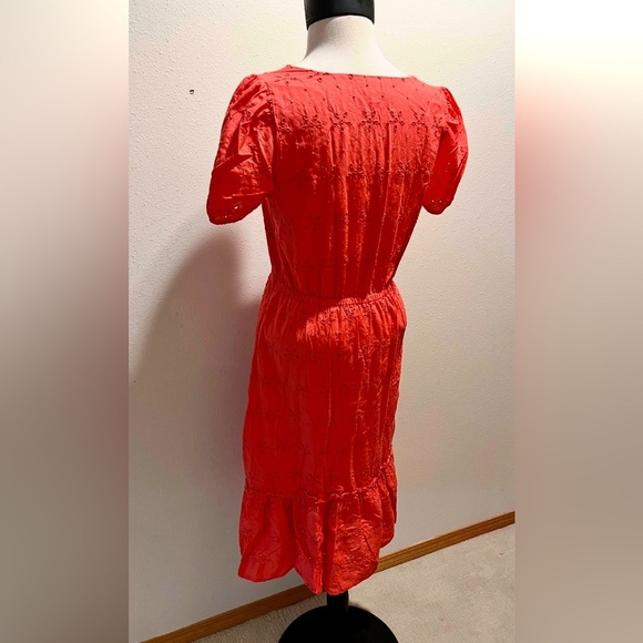 J. Crew Vibrant melon colored eyelet Midi Dress size 4 - Picture 3 of 4